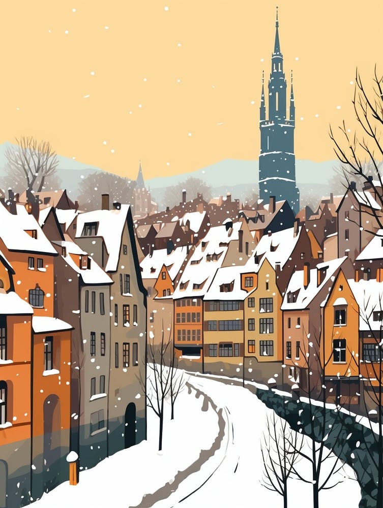 Retro Winter Illustration Strasbourg France