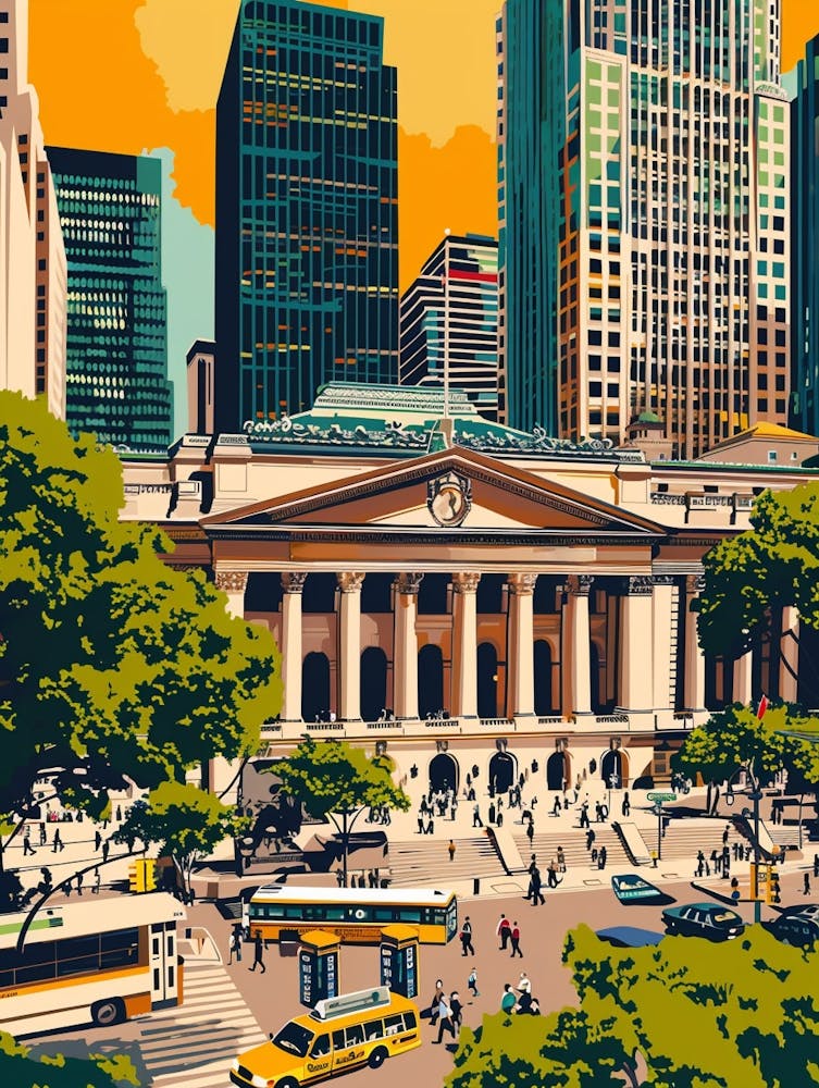 The New York Public Library New York Colourful Silkscreen Illustration 3