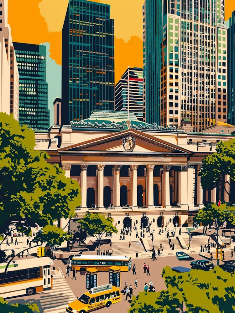 The New York Public Library New York Colourful Silkscreen Illustration 3