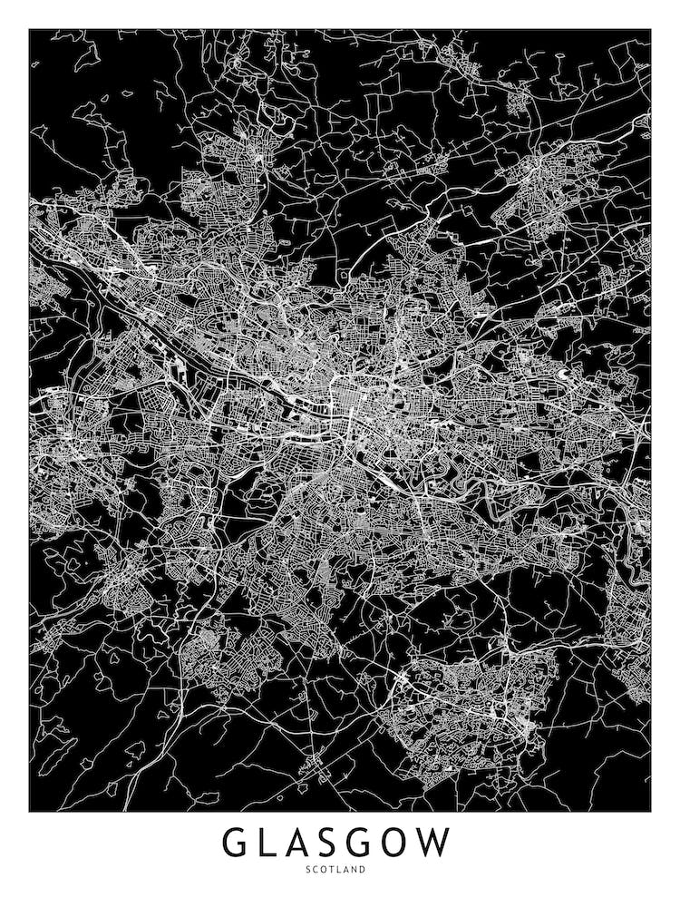 Glasgow Black And White Map