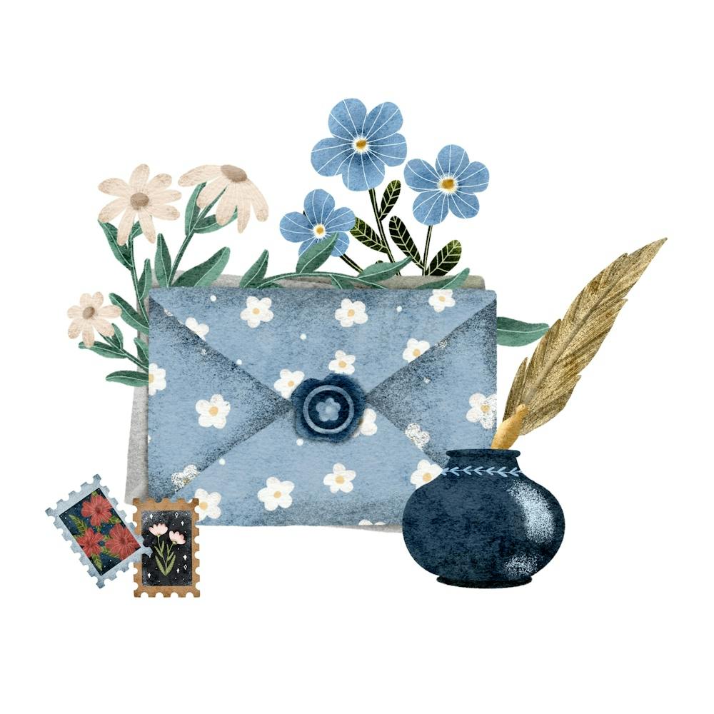 Vintage love letter with feather pen
