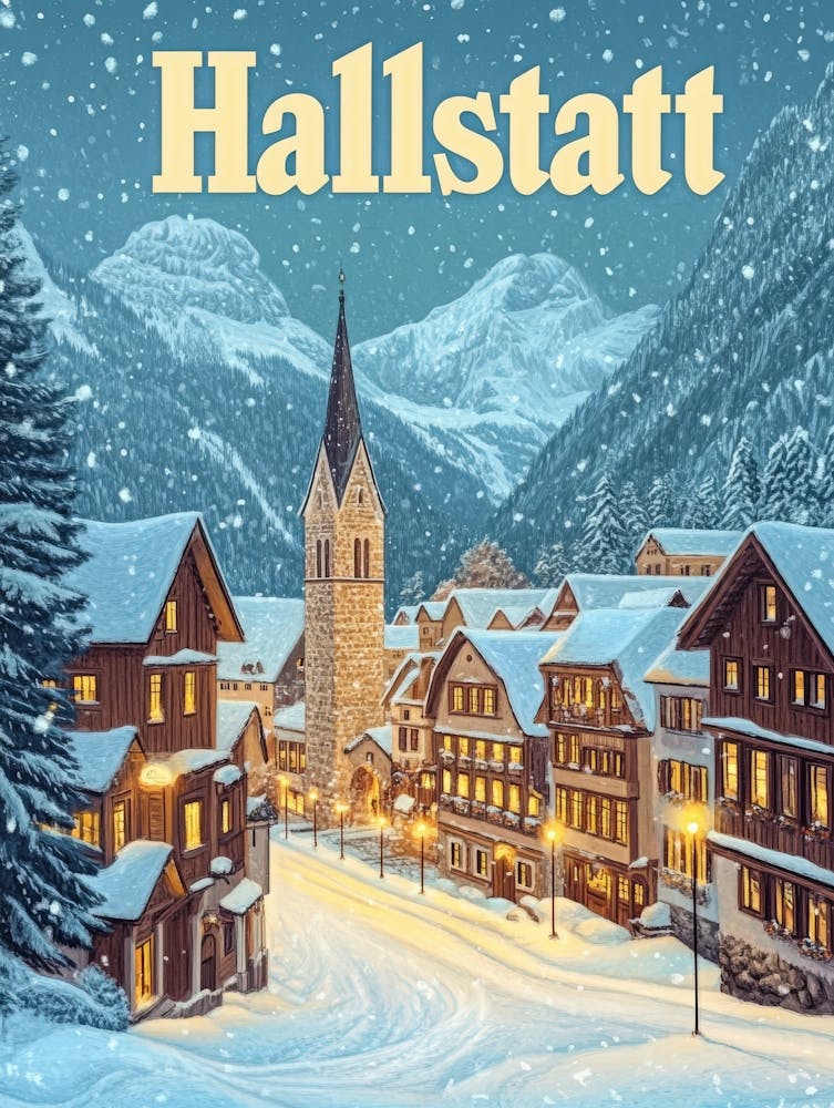 Aihrgdesign Ein Mid-Century Modern Reiseposter für Hallstatt 2