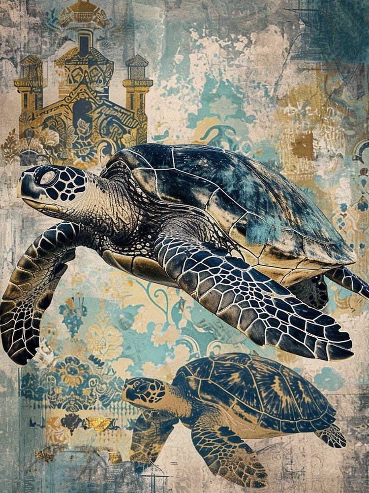 Ornamental Blue & Gold Sea Turtles