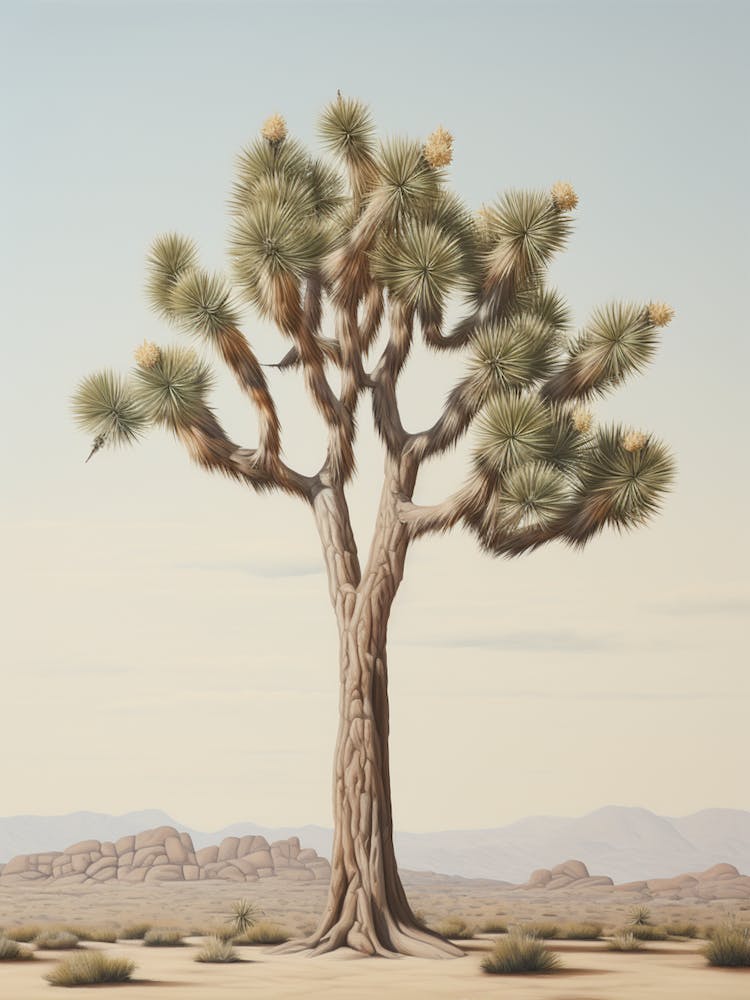 A Classic Oil Painting Of A Joshua Tree Neutral Colour 5