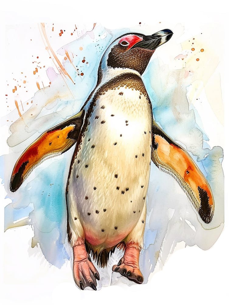 Humboldt Penguin Floreana Island Watercolour Painting 2