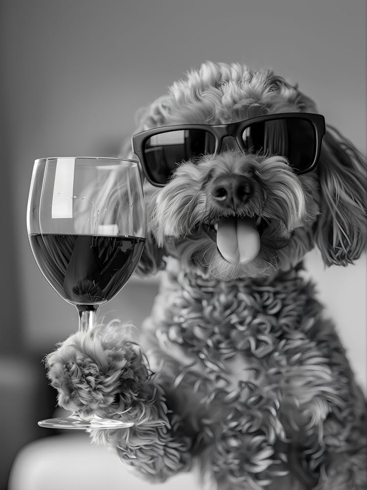 Cavapoo Drinking Wine Wall Art, Black And White Print, Cavapoo Gift, Alcohol Print, Bar Cart Art, Funny Dog Poster, Kitchen Wall Decor