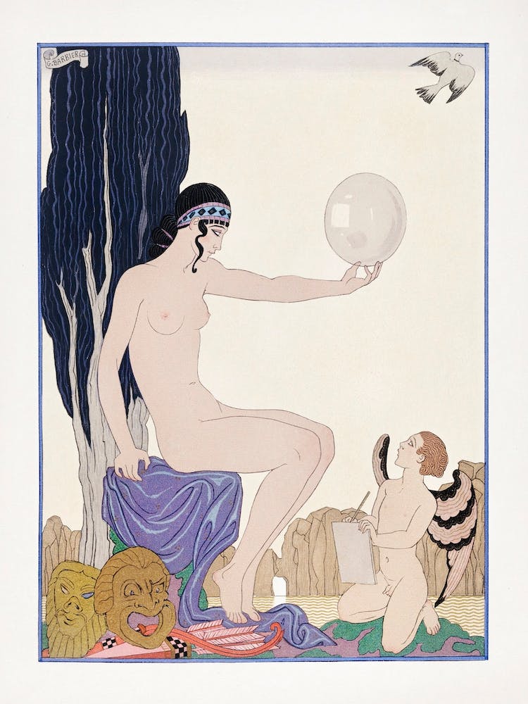 Seated Woman And Cherub (1929), George Barbier