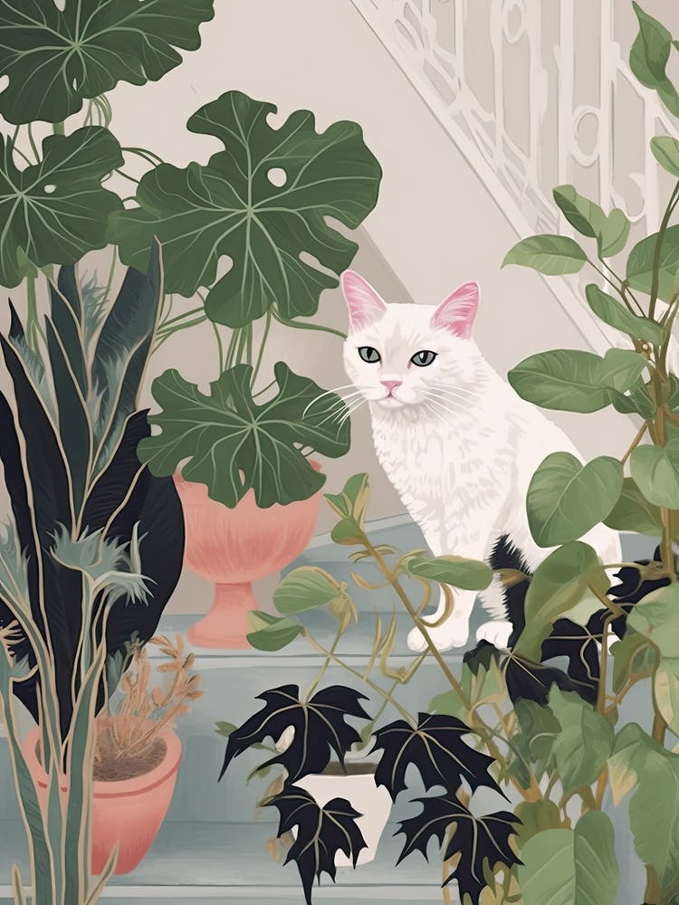 White Cat And House Plants 4