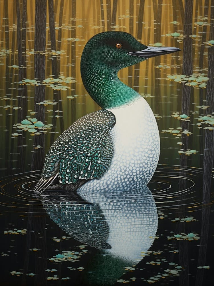 Ohara Koson Inspired Bird Painting Loon 1