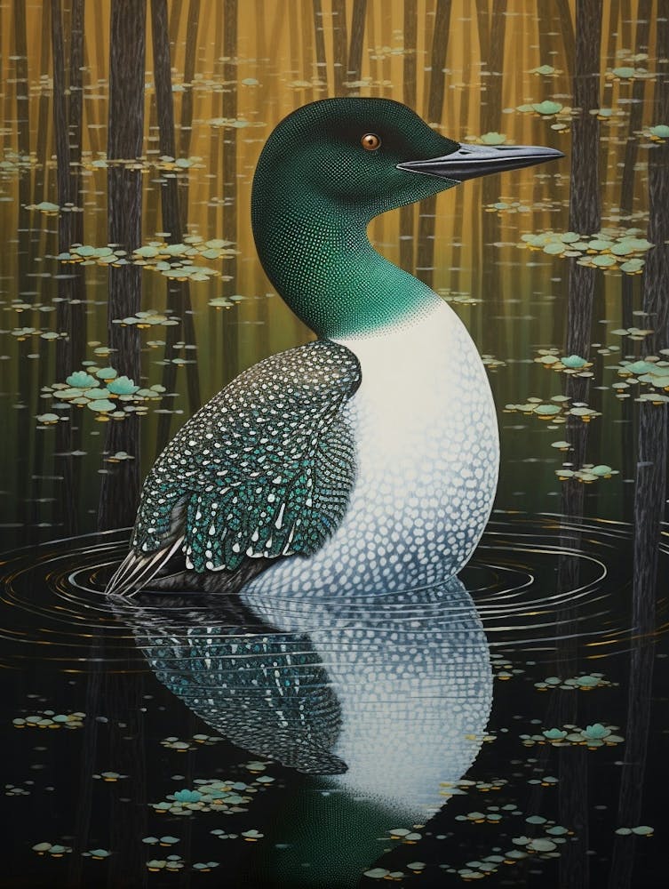 Ohara Koson Inspired Bird Painting Loon 1
