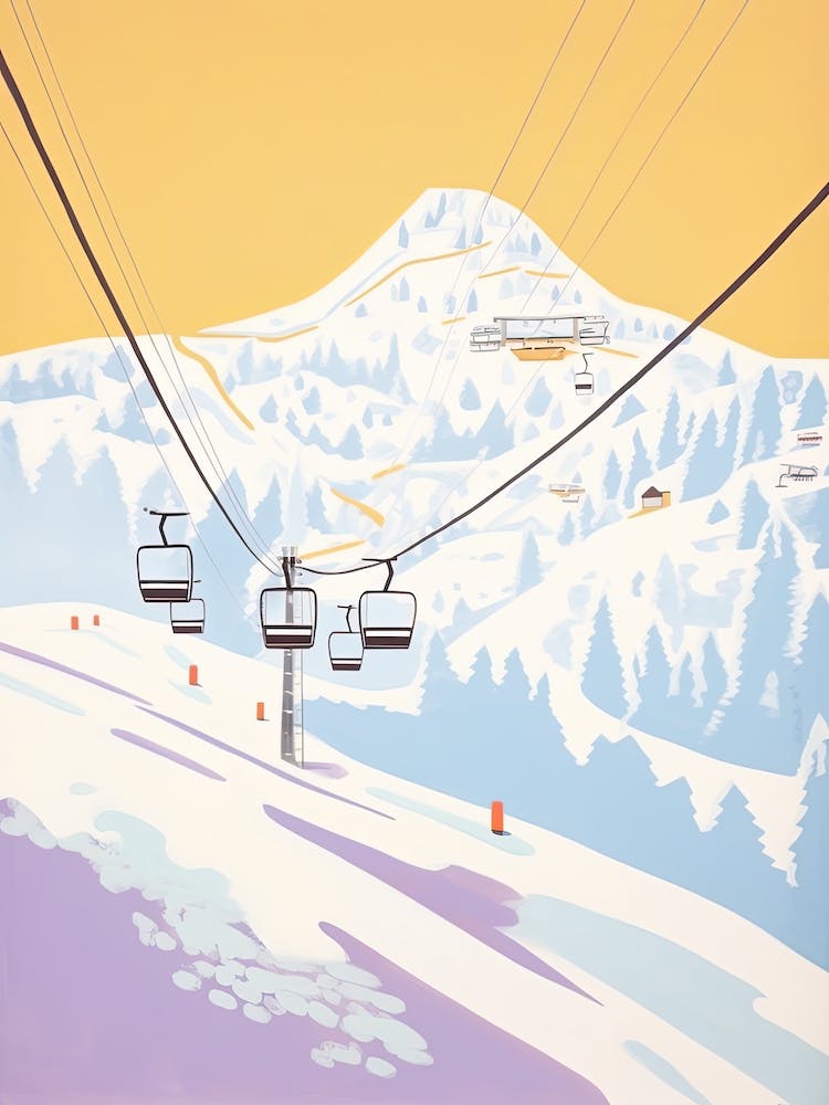 La Plagne   France, Ski Resort Pastel Colours Illustration 1