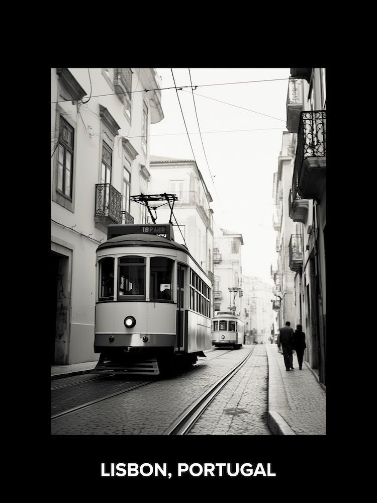 Plakat von Lissabon, Portugal, Mediterrane Schwarz-Weiß-Fotografie Analog 4