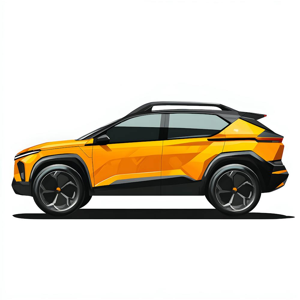 Modern Futuristic Suv Digital Art – Sleek Yellow Off Road Crossover Illustration – Stylish Concept Car Poster – High Tech Vehicle Print