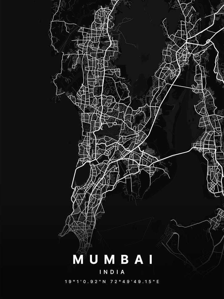 Mumbai India Black Map