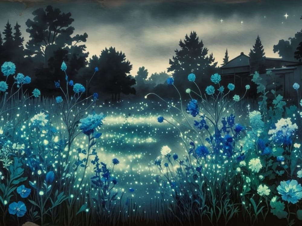 Flowers In A Field At Night