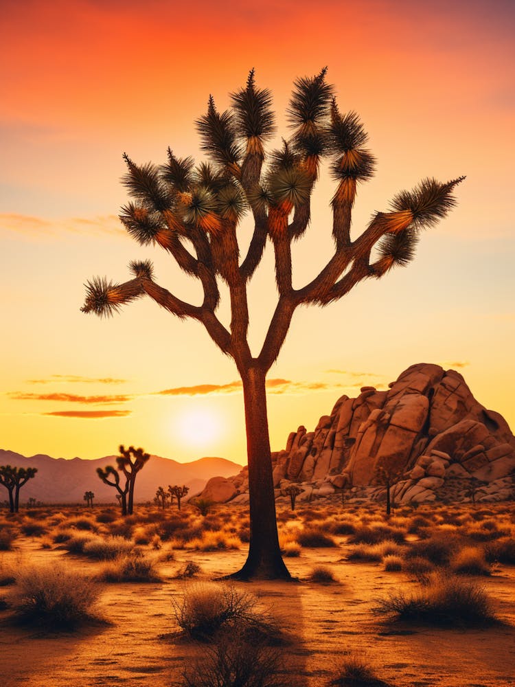 Joshua Tree At Dawn In The Desert In Black And Gold (2)