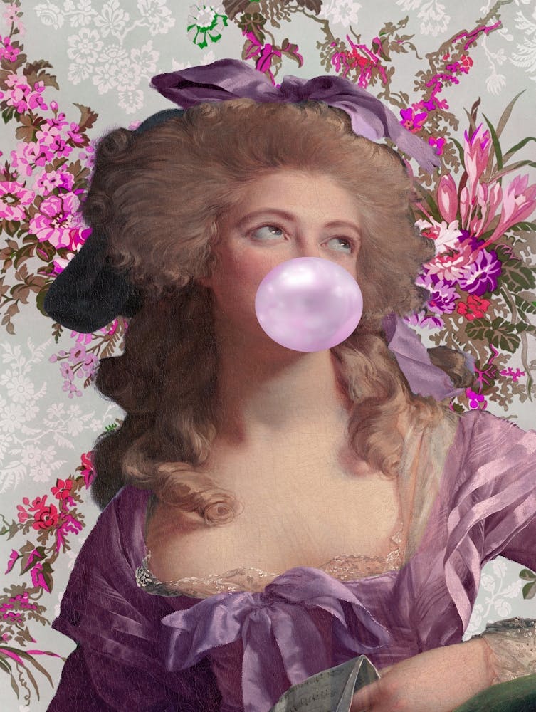 Girl Blowing Bubbles Purple Dress