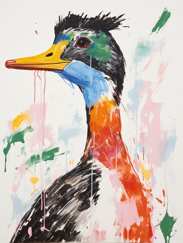 Farbenfrohes Vogel Gemälde Lappentaucher 2
