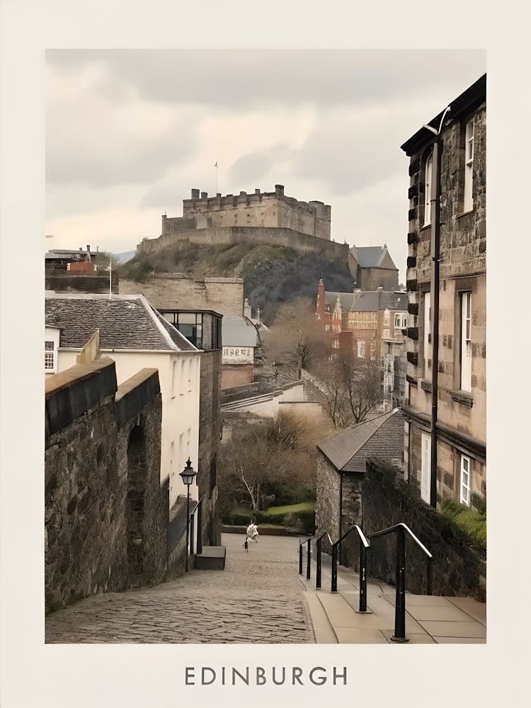 Vintage Winter Painting Poster Edinburgh Scotland