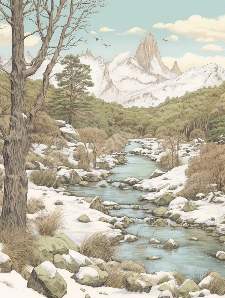 Vintage Winter Illustration Patagonia Argentina 2