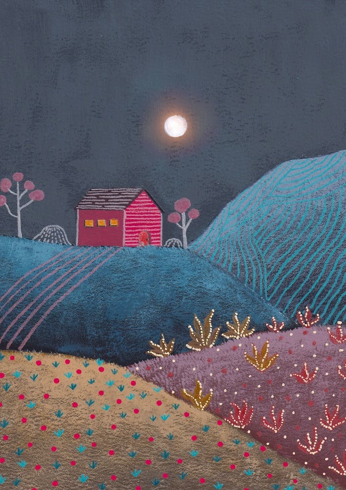 Midnight Landscape And Red House