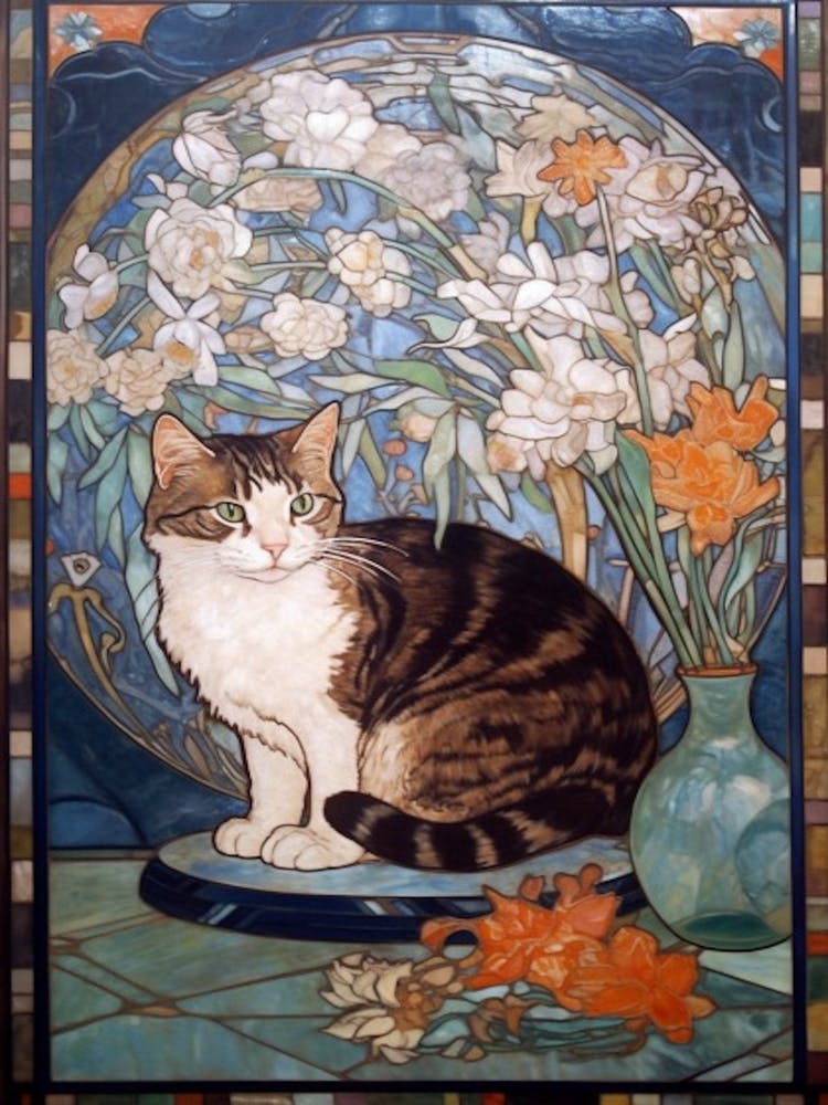 Aster With A Cat 2 Art Nouveau Style