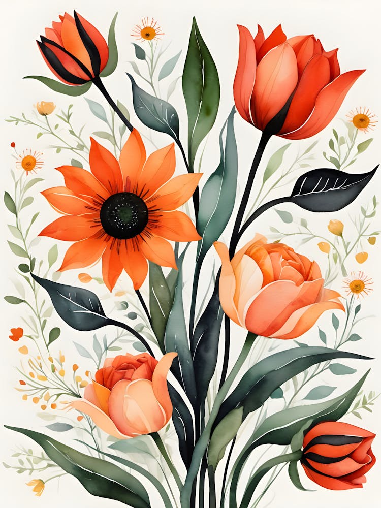 Watercolor Flowers In A Vase 15