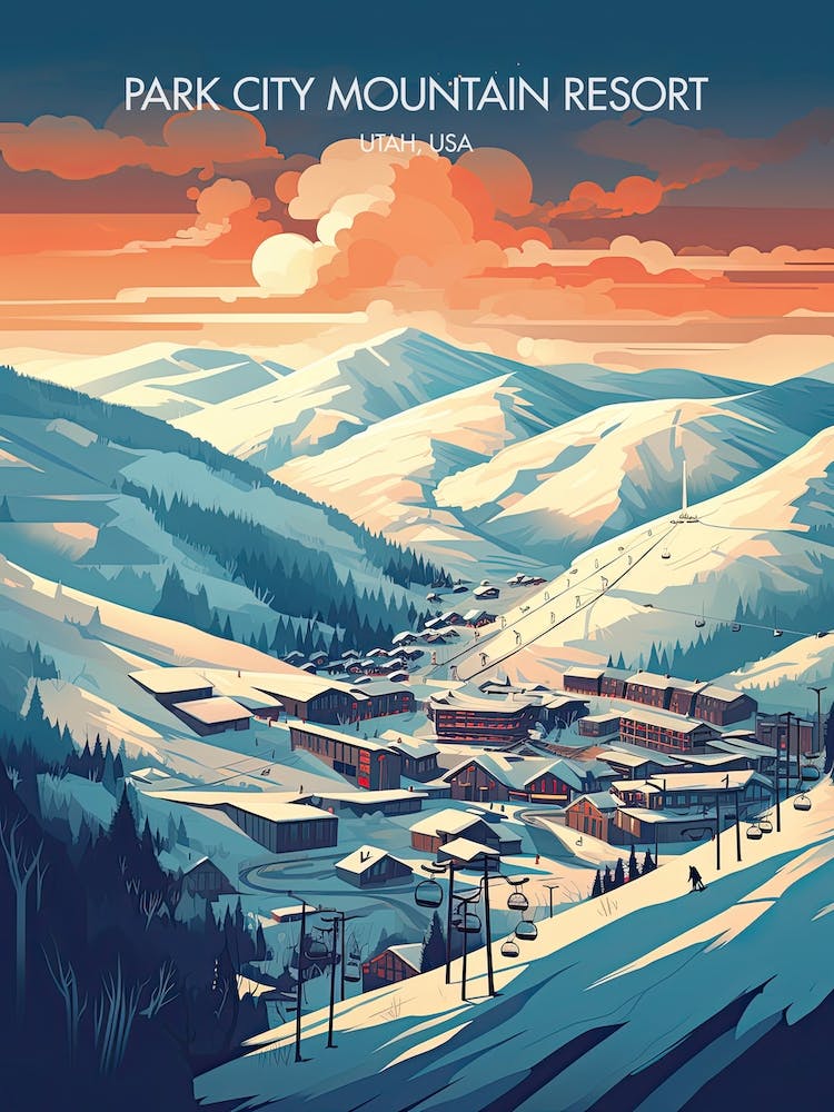 Poster Of Park City Mountain Resort   Utah, Usa, Ski Resort Illustration 1