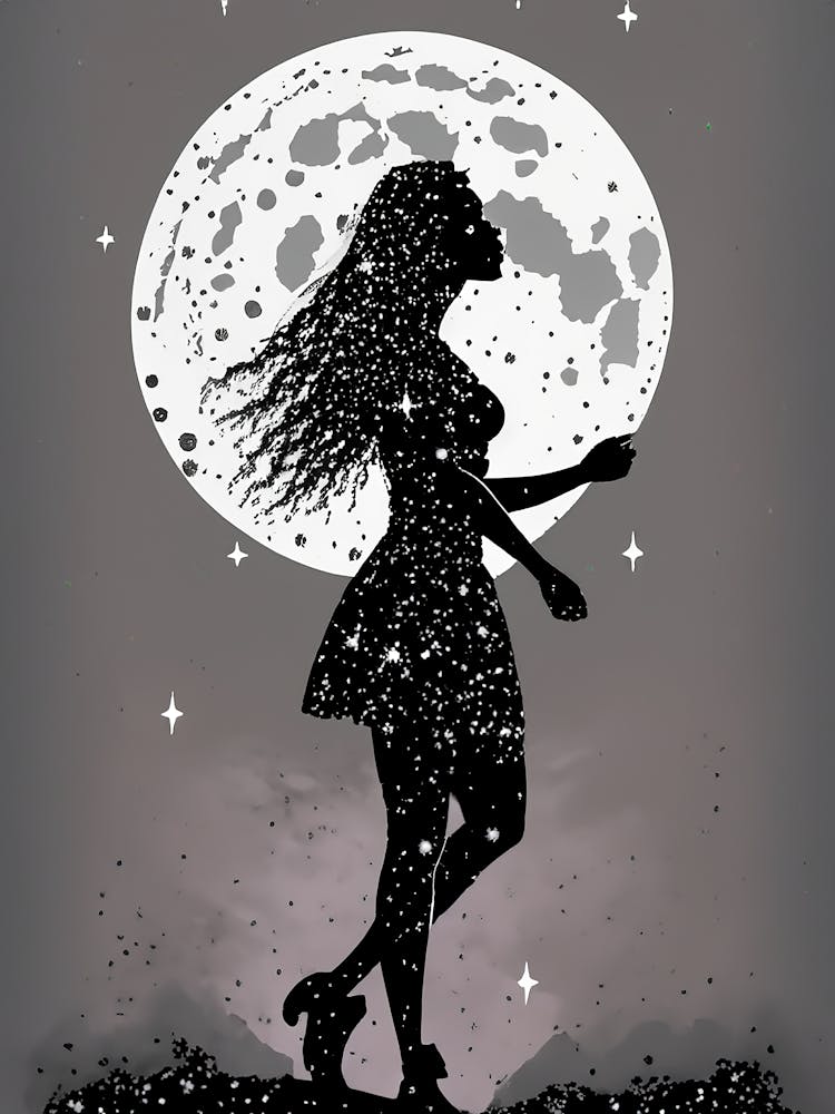 Silhouette of Grace: Walking Under the Moon's Glow