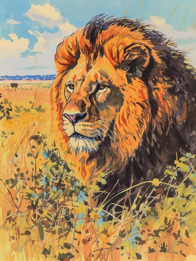 Asiatic Lion Hunting In The Savannah Fauvist Painting 1
