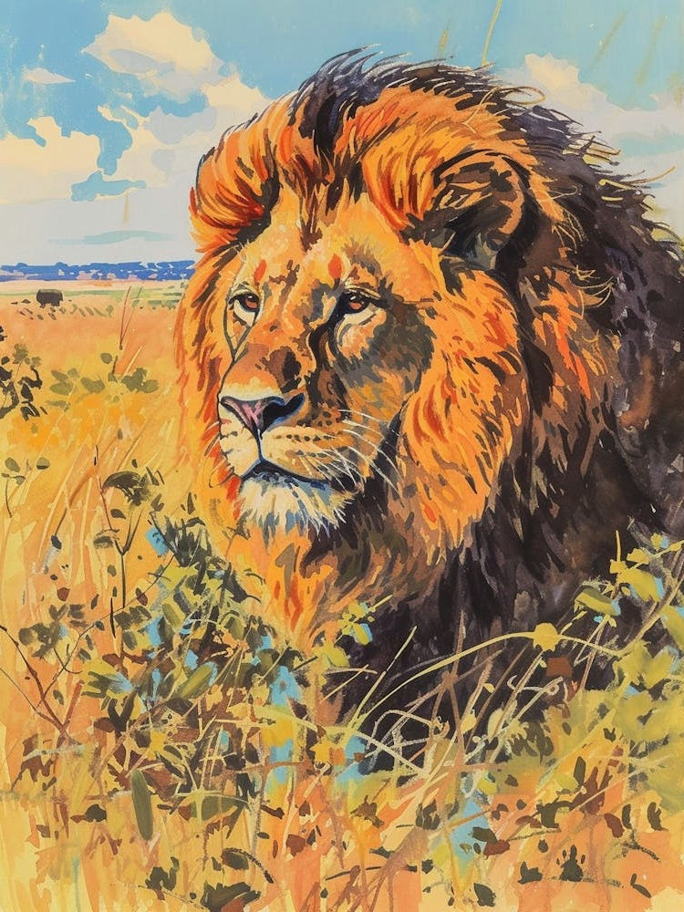 Asiatic Lion Hunting In The Savannah Fauvist Painting 1