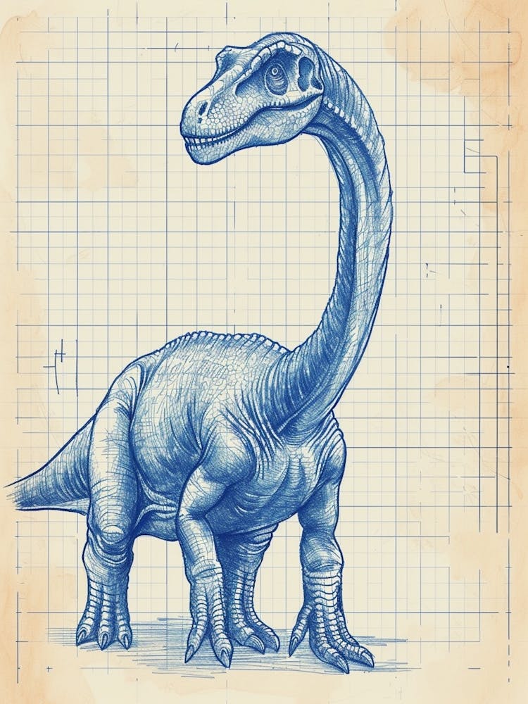 Camarasaurus Dinosaur Blue Print Sketch 1
