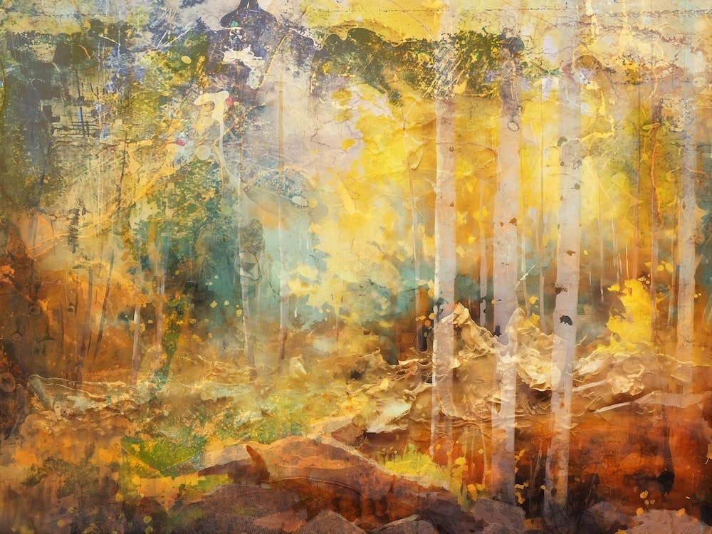 Landscape Forest Trees Art Illustration In A Painting Style 06