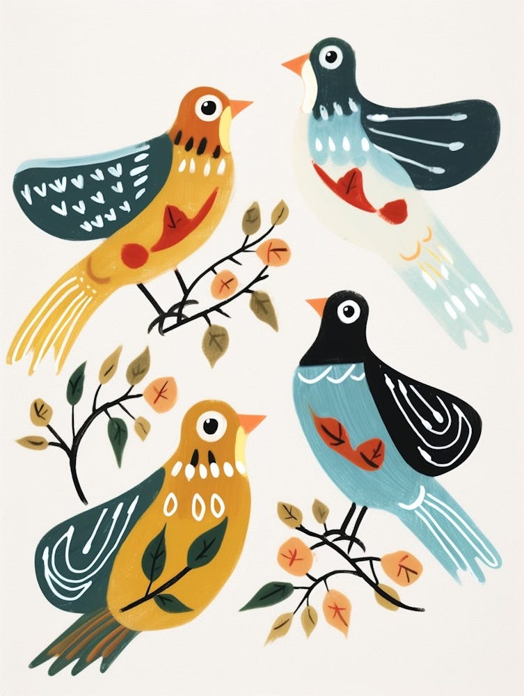 Folk Style Bird Painting Hermit Thrush 1