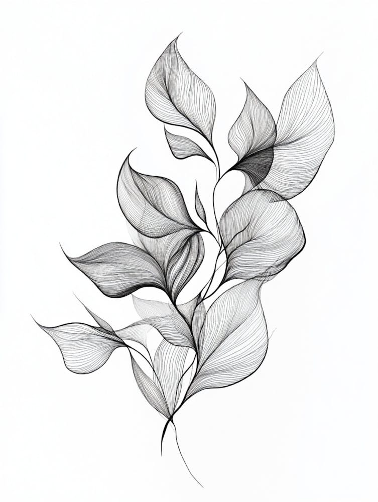 Black And White Drawing Of Leaves
