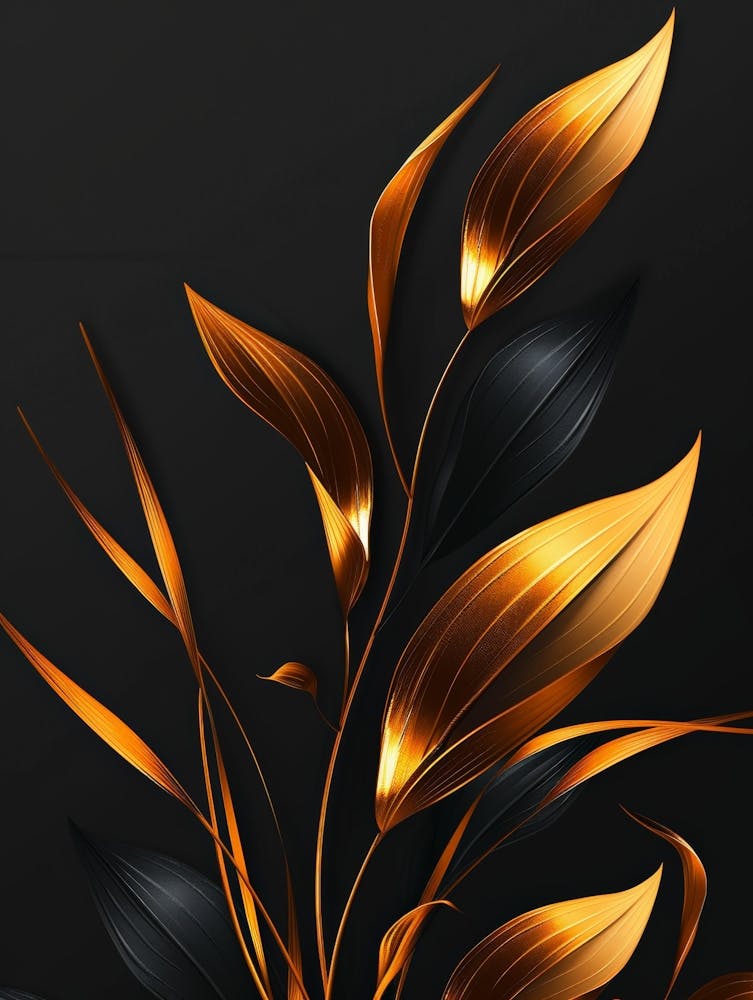 Golden Leaves On Black Background 4