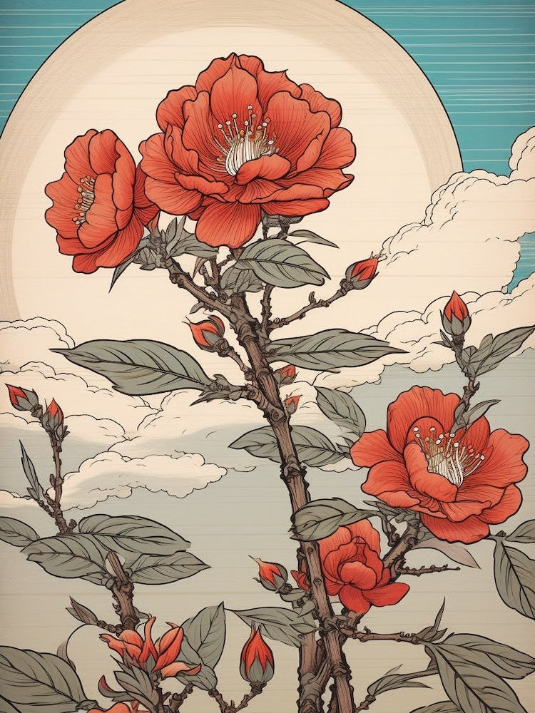 Benifuuki Japanese Tea Camellia 3 Vintage Japanese Botanical