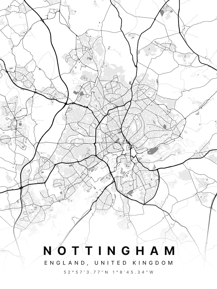 Nottingham England White Map