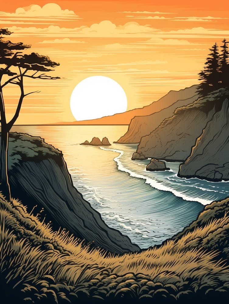 Lost Coast Trail Usa 2 Vintage Travel Illustration