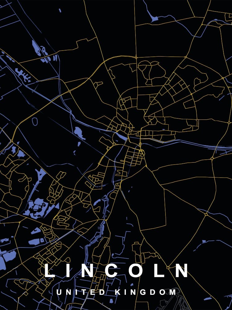 Lincoln City Map Black and Gold