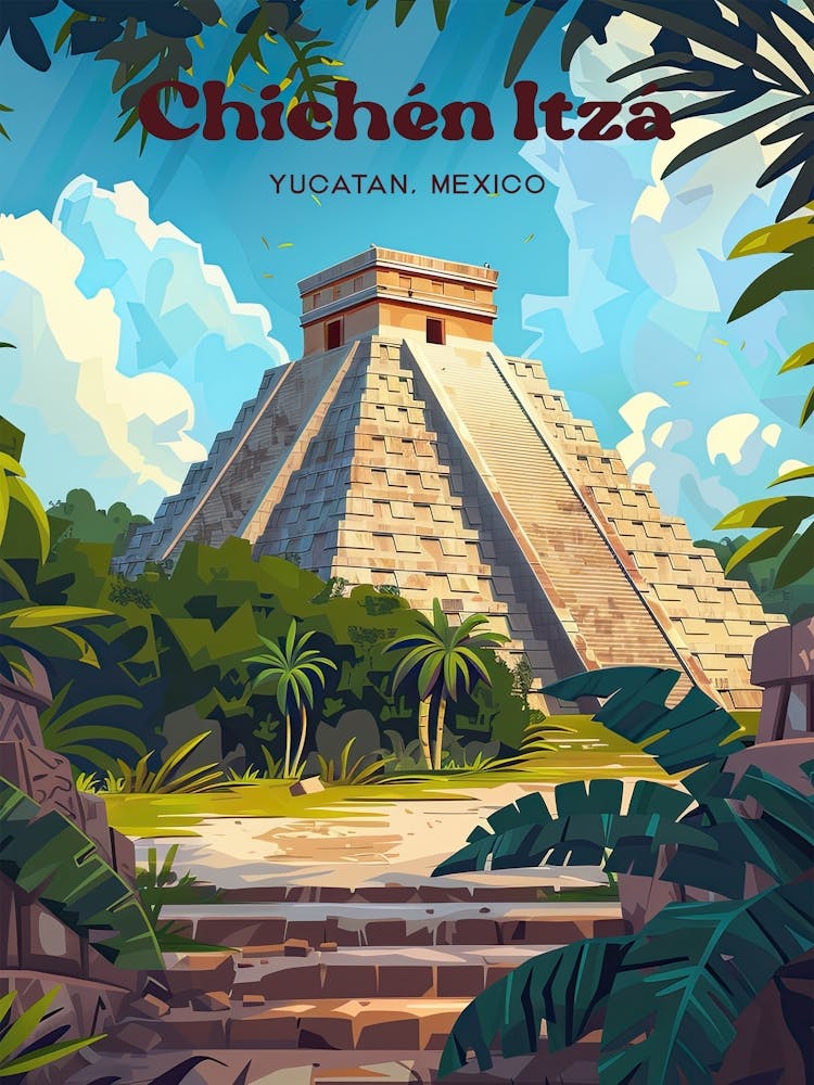 Chichen Itza Mayan Toltec Digital Travel Illustration