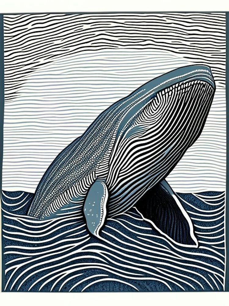 Detailed Whale Linocut