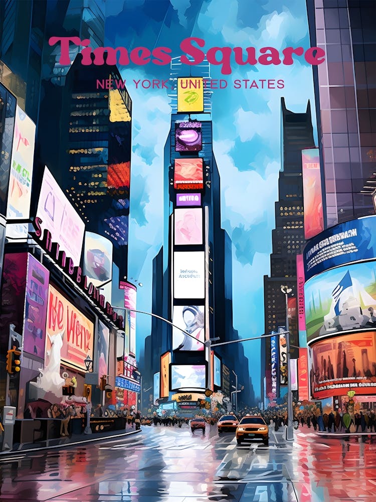 Times Square New York Broadway Travel Art Illustration