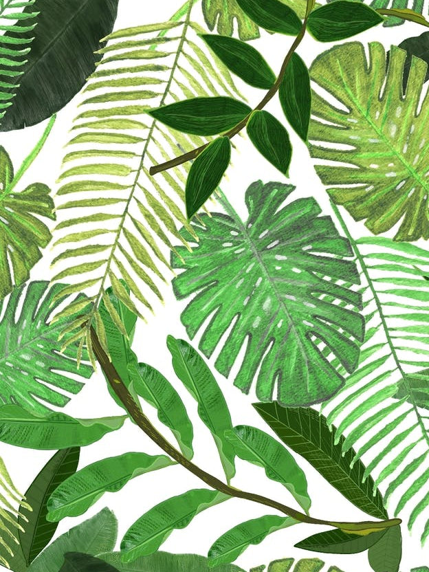 Green Tropical Watercolor Leaves Pattern