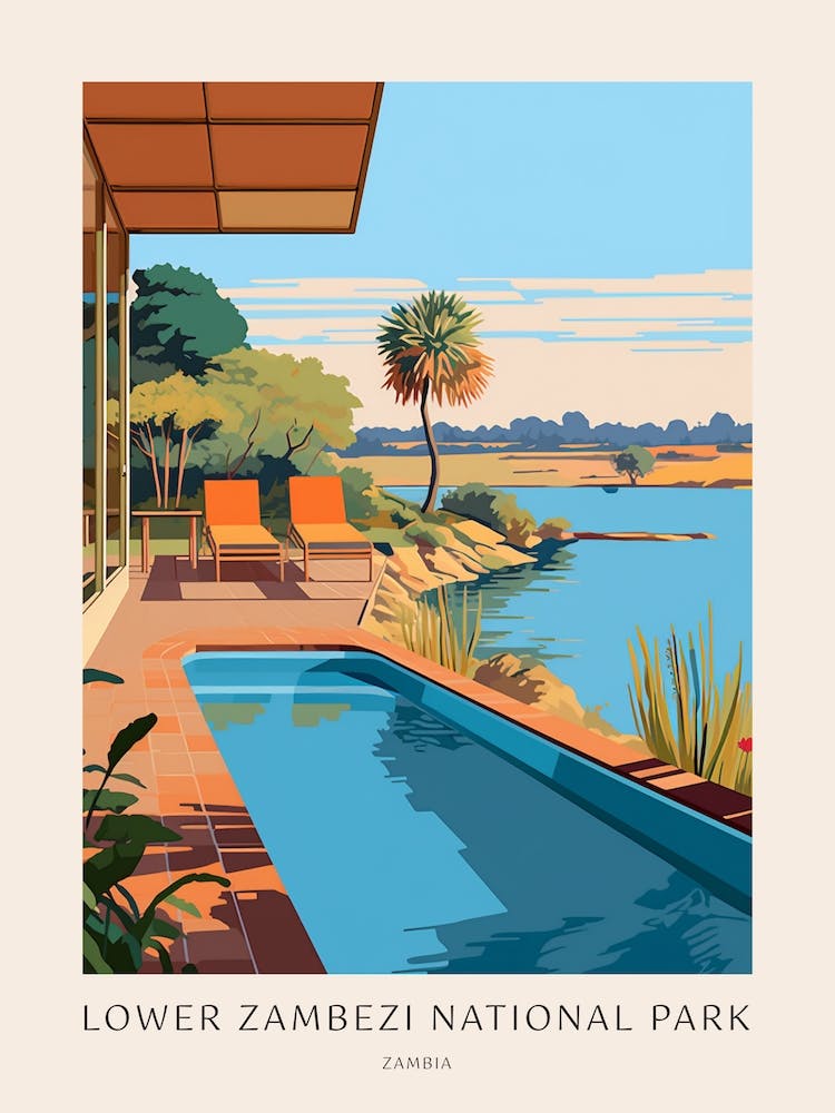 Bas Zambèze, Zambie 2 Affiche Piscine Style Mid-Century Moderne