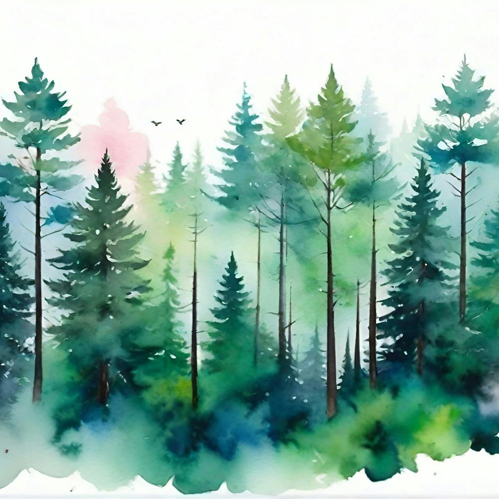 Watercolor Of Pine Trees 1