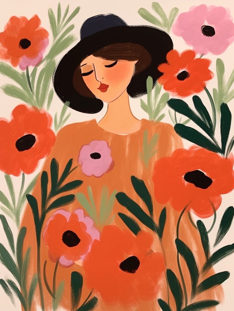 Woman With Autumnal Flowers Anemone 1