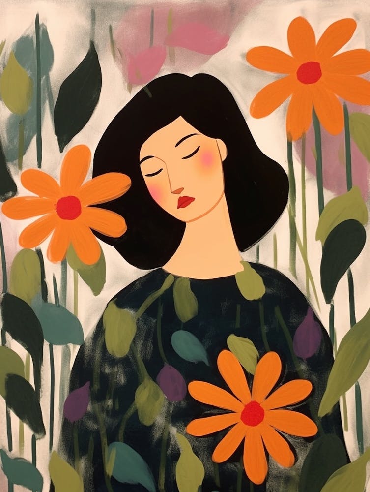 Woman With Autumnal Flowers Moonflower 2