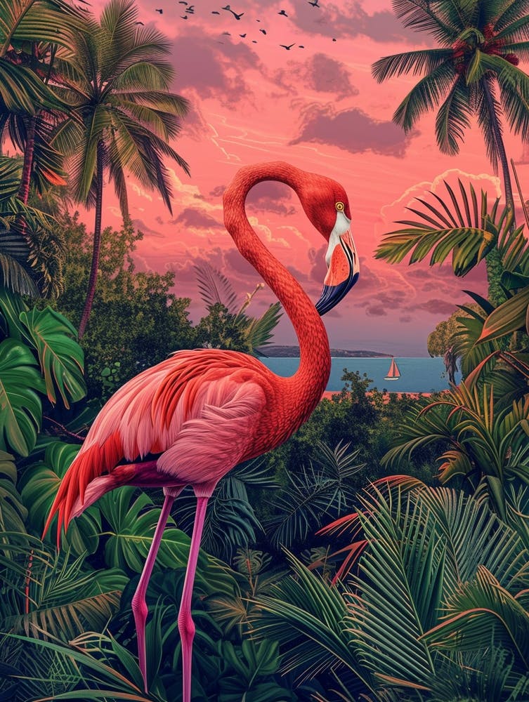 Greater Flamingo Portugal Tropical Illustration 7
