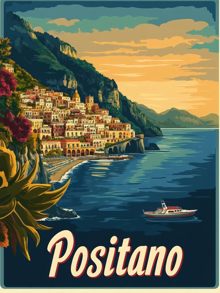 Aihrgdesign Ein Retro Reiseposter für Positano 1